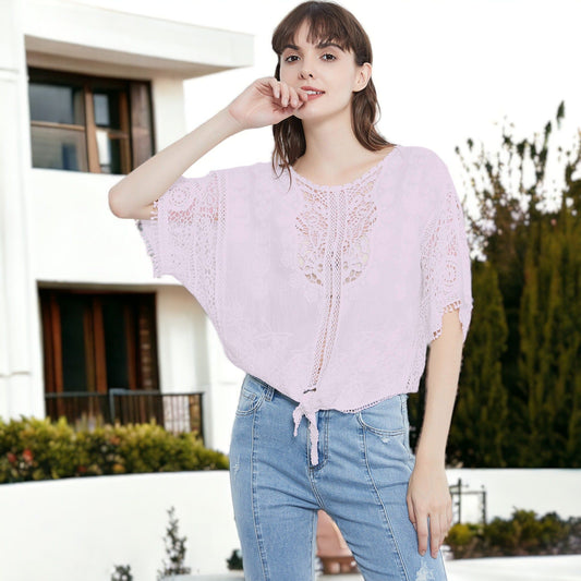 Tie Front Crochet Lace Top