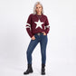 Star Graphic Striped Sleeve Crewneck Knit Sweater