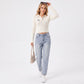 Cable Knit Polo Sweater Long Sleeve Cropped Collared Pullover Bow Detail