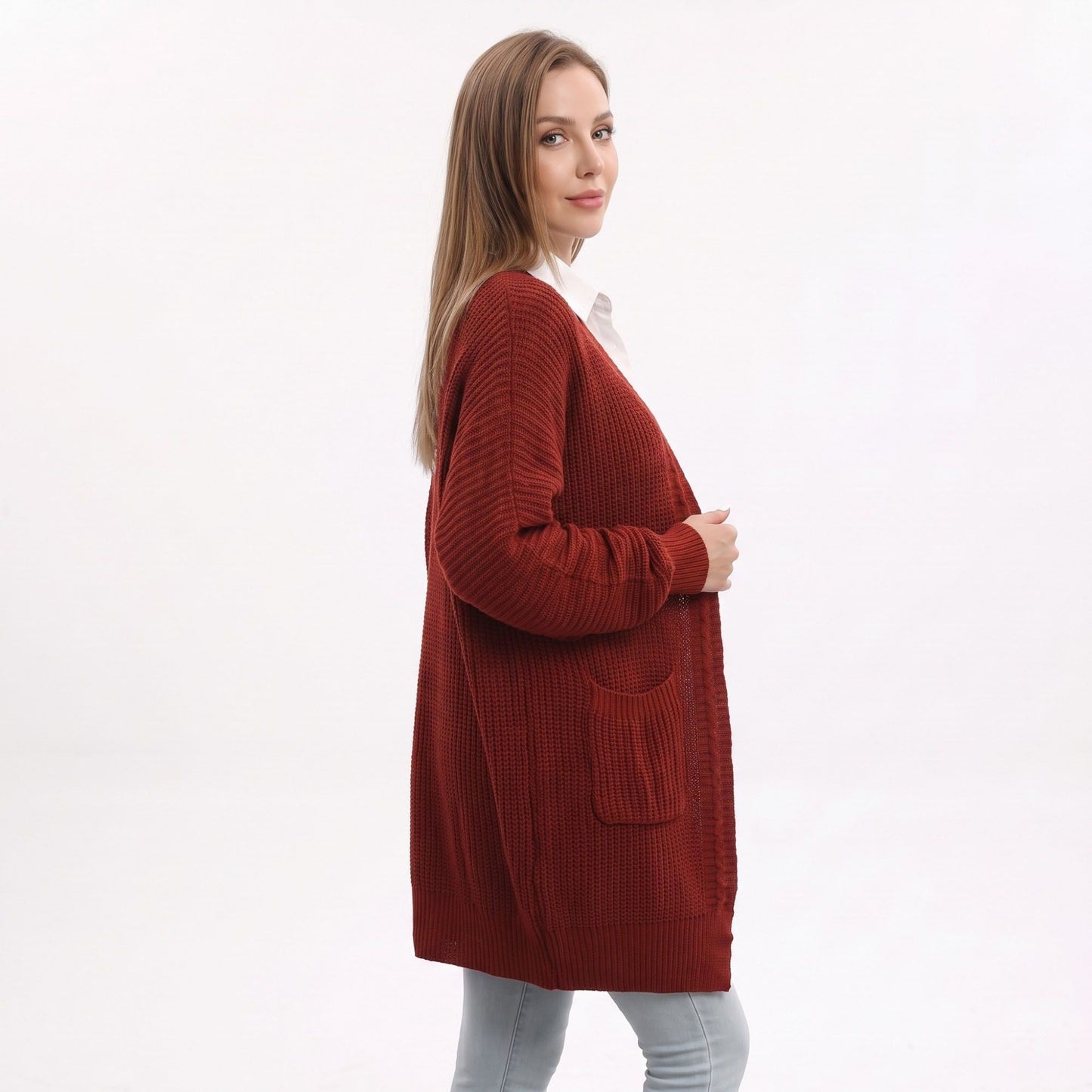 Long Open Front Knit Cardigan with Pockets