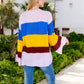 Striped Knit Sweater with Bell Sleeves and Colorful Details