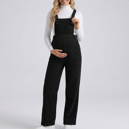 Maternity Corduroy Overall Jumpsuit with Adjustable Straps and Wide Leg Fit