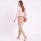Striped Long Sleeve Split Neck Blouse with Button Placket