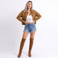 Cropped Button Front Shirt Jacket with Patch Pockets