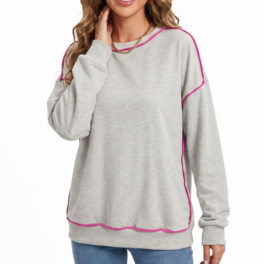 Contrast Piping Long Sleeve Relaxed Sweatshirt