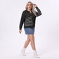 Plus Size Striped Johnny Collar Knit Sweater