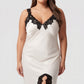 Plus Size Long Satin Chemise Lace Trim Split Hem Nightgown Adjustable Strap Slip Dress