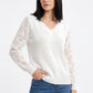 V-Neck Openwork Sleeve Long Sleeve Knit Sweater