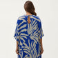 Tropical Leaf Print Kaftan Maxi Dress with V-Neckline and Flowy Oversized Silhouette