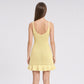 Open Knit V Neck Sleeveless Mini Dress with Ruffle Hem