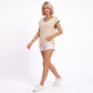 V Neck Sweater Top Contrast Trim Dolman Short Sleeve Knit