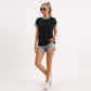 Ribbed Short Sleeve Top Contrast Trim Crew Neck Casual Tee