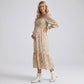 Maternity Floral Square Neck Midi Dress with Long Sleeves and Smocked Bodice