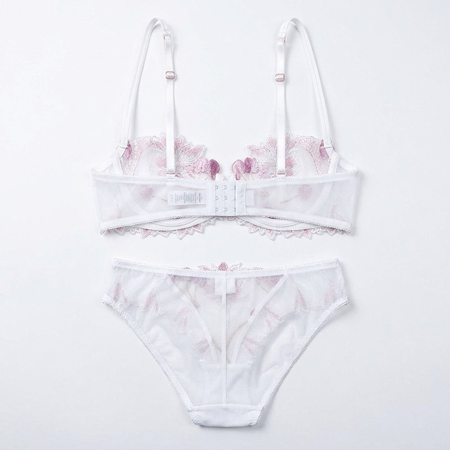 Floral Embroidered Sheer Mesh Underwire Bra and Panty Two Piece Lingerie Set