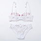 Floral Embroidered Sheer Mesh Underwire Bra and Panty Two Piece Lingerie Set