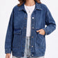 Oversized Denim Jacket Button Front Long Sleeve Jean Jacket With Patch Pockets