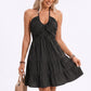 Halter Mini Dress Ruched Bodice Tiered Skirt Fit and Flare Dress