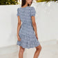 Short Sleeve V-Neck Button Front Dress Tie Waist Skirt