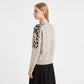 Leopard Shoulder Panel Crewneck Long Sleeve Knit Sweater