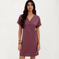 Short Sleeve V Neck Shift Dress with Button Detail Relaxed Fit Casual Tunic Dress