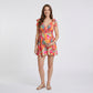 Tropical Print Maternity Romper with V-Neck and Smocked Empire Waist
