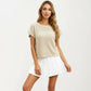Short Sleeve Textured Knit Top with Crew Neck Ribbed Trim and Relaxed Fit