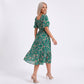 Floral Square Neck Smocked Bodice Tiered Midi Dress
