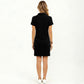 Short Sleeve Collared Mini Dress with Split V Neck Textured Knit Relaxed Fit Casual Dress