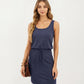 Sleeveless Tank Dress with Scoop Neck Adjustable Drawstring Waist Fitted Casual Mini Dress