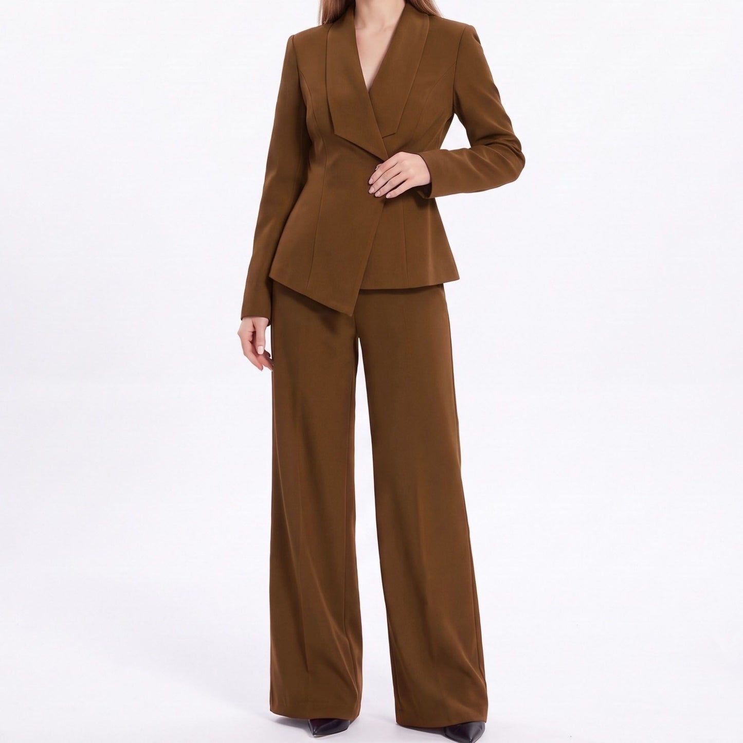 Shawl Collar Blazer and Straight Leg Pants Two Piece Suit Set