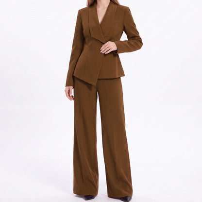 Shawl Collar Blazer and Straight Leg Pants Two Piece Suit Set