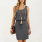 Sleeveless Tank Dress with Scoop Neck Adjustable Drawstring Waist Fitted Casual Mini Dress