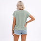 Short Sleeve Sweater Top Scallop Trim Crew Neck Knit Blouse