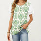 Short Sleeve Top with Leopard Print Mesh Sleeves Round Neck Relaxed Fit Casual Shirt
