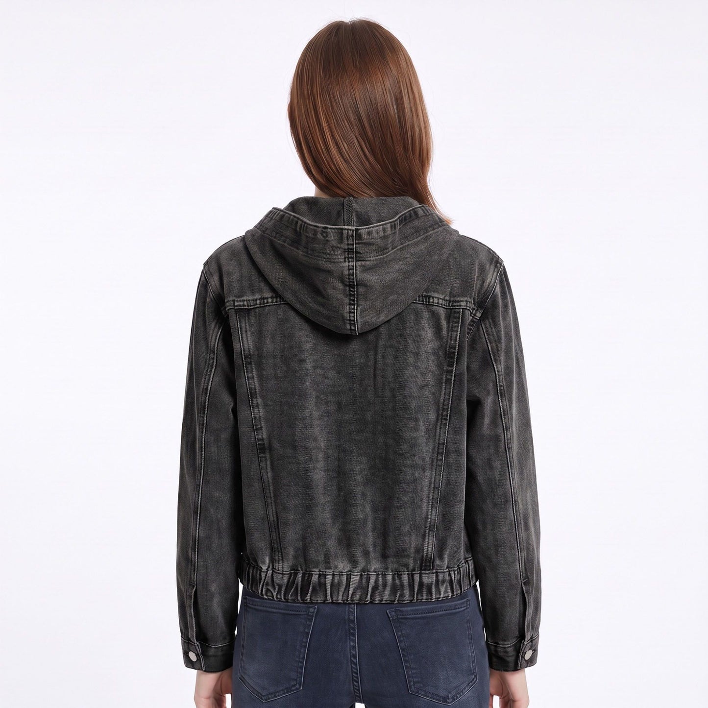 Hooded Denim Jacket Button Front Washed Casual Jean Jacket With Pockets