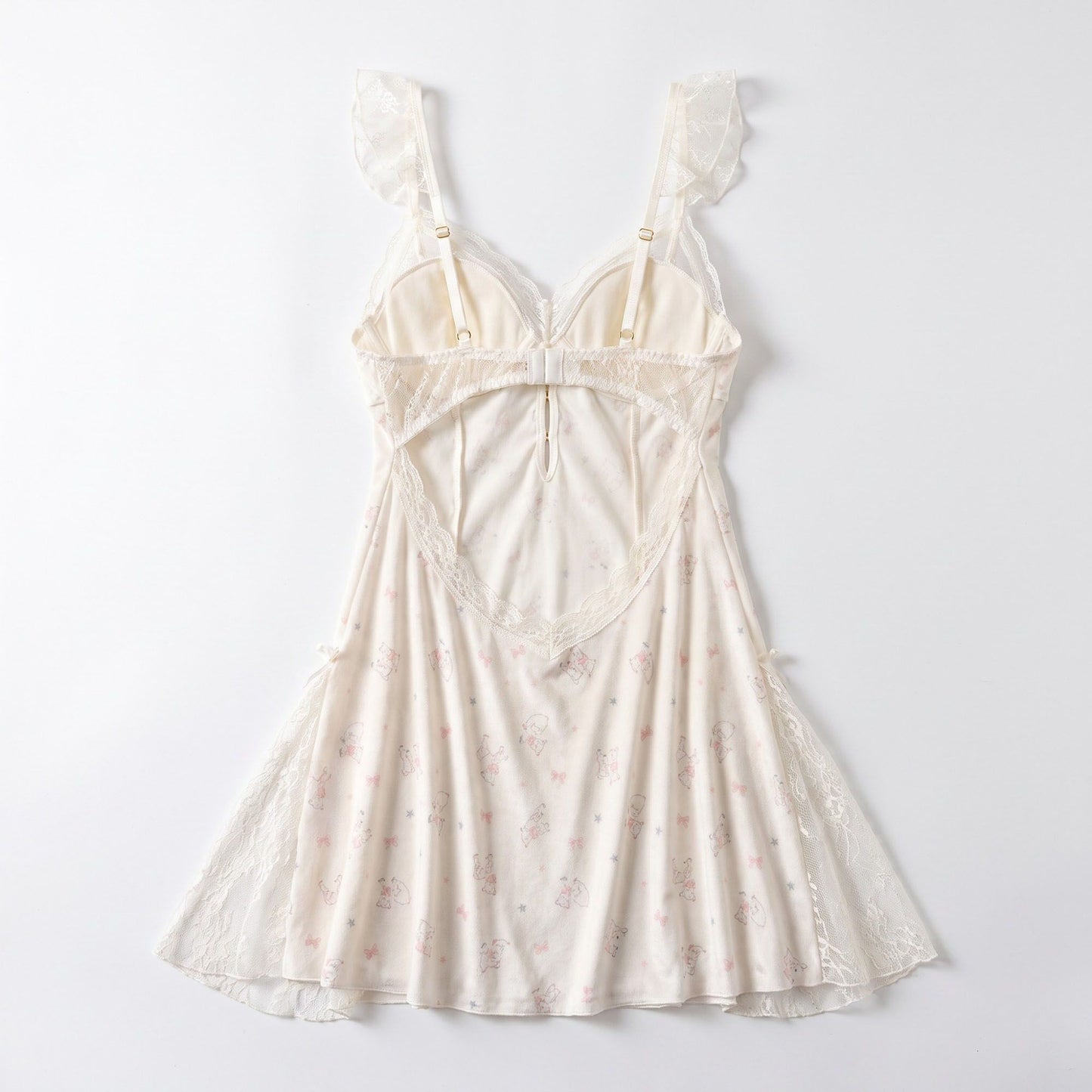 Printed Lace Bustier Keyhole Chemise Nightgown