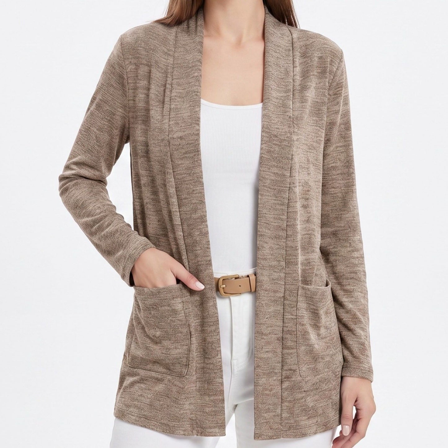 Open Front Cardigan with Front Pockets