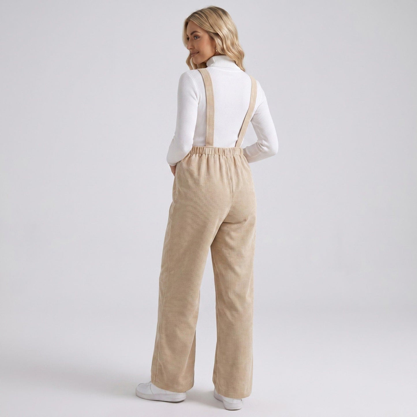 Maternity Corduroy Overall Jumpsuit with Adjustable Straps and Wide Leg Fit