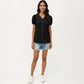 Short Sleeve Swiss Dot Top with Lace Trim V-Neck and Puff Sleeves