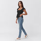 Square Neck Peplum Top with Ruffle Sleeves and Front Tie Detail