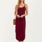 Sleeveless Midi Dress with Spaghetti Straps and Adjustable Drawstring Waist Relaxed Fit Silhouette