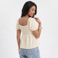 Textured Puff Sleeve Peplum Blouse