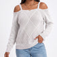 Cold Shoulder Strap Argyle Textured Long Sleeve Knit Sweater
