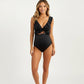 Maternity One-Piece Swimsuit with Ruffled Sleeves and Tie Front Detail
