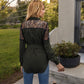 Long Sleeve Button-Up Tunic Shirt with Lace Panels Waist Tie