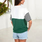 Color Block T-Shirt with Striped Sleeves Front Pocket Detail