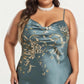 Plus Size Satin Floral Slip Nightgown with Adjustable Spaghetti Straps Cowl Neck Midi Length Sleepwear Dress