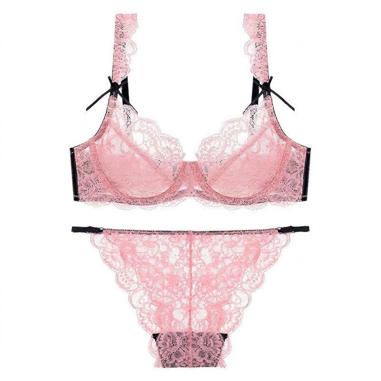 2 Piece Floral Lace Underwire Bra and Panty Lingerie Set
