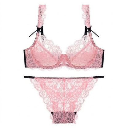 2 Piece Floral Lace Underwire Bra and Panty Lingerie Set