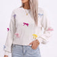 Colorful Bow Crew Neck Long Sleeve Knit Sweater